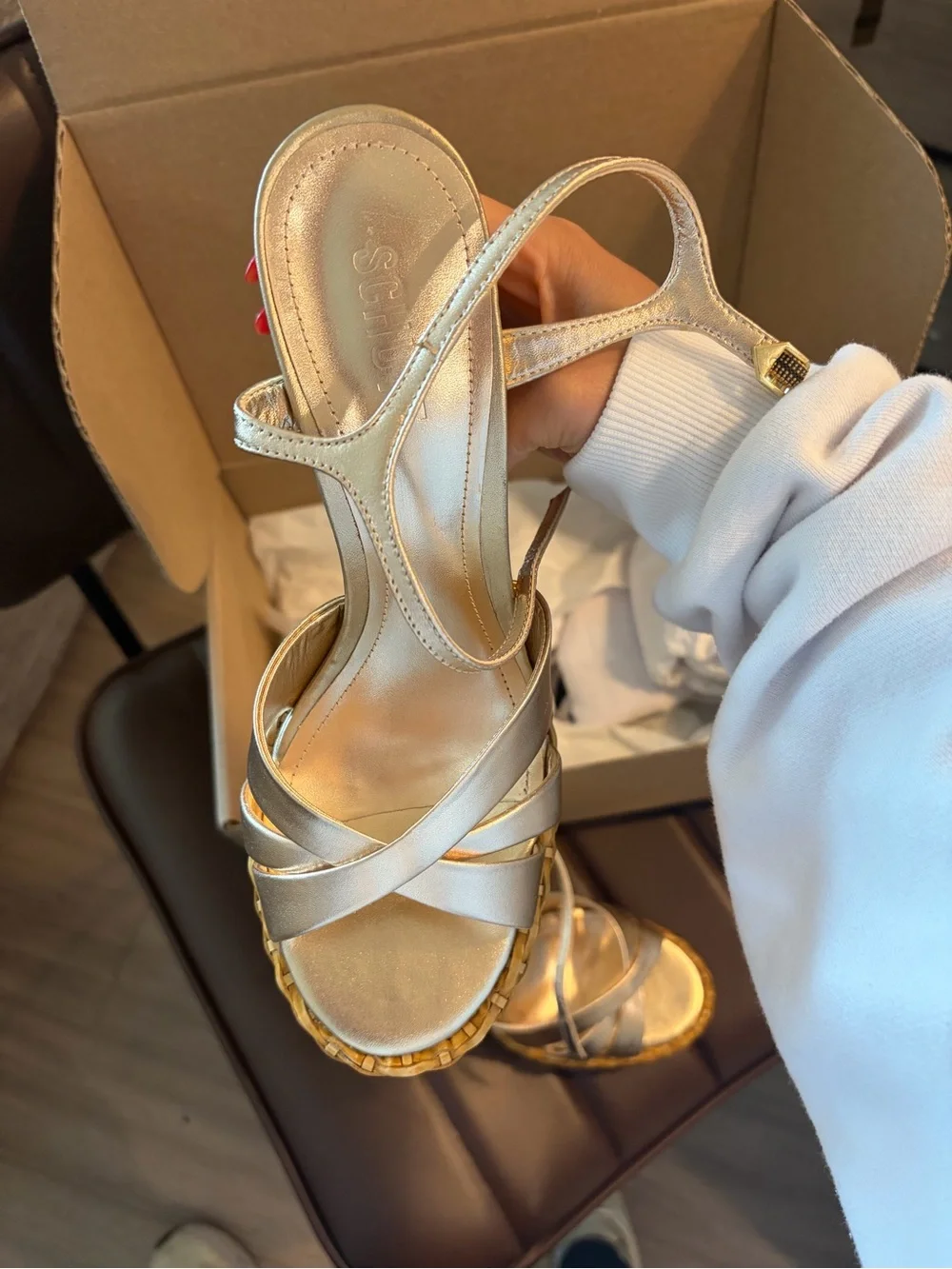 Metallic Gold Platform Woven-Trim Block Heel Sandals